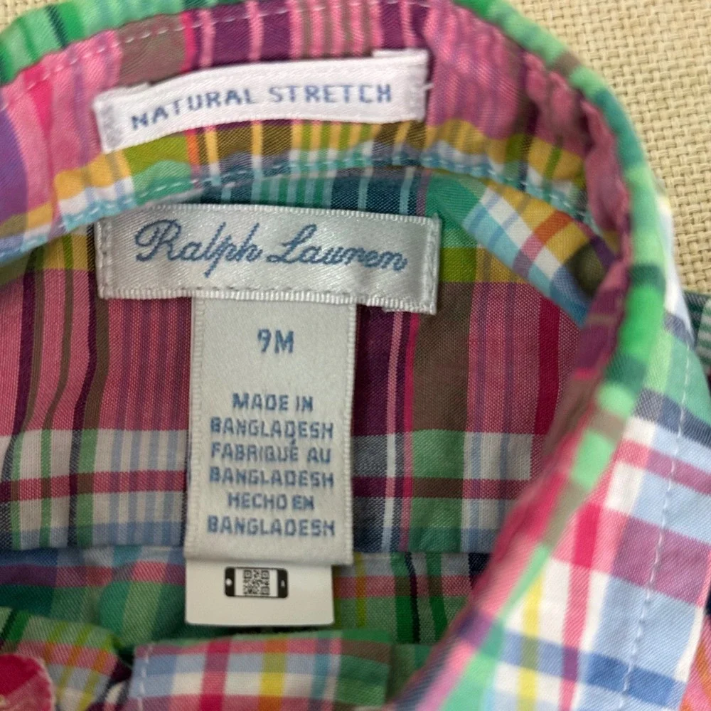 Ralph Lauren Baby Boys Multi Color Plaid Natural Stretch Button Down Shirt 9M